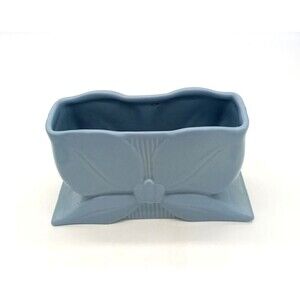 Vtg Abingdon Pottery USA MCM Blue 7.5" Bow Shaped Planter #462 Cottage Core